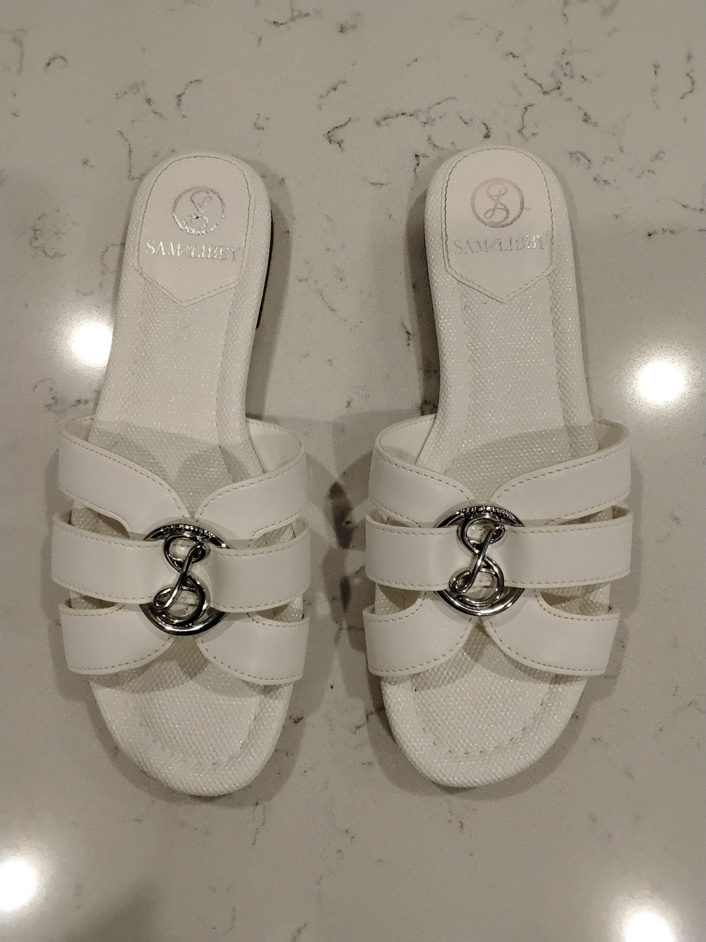 Sam & Libby White Slip-On Sandal with Silver Hardware